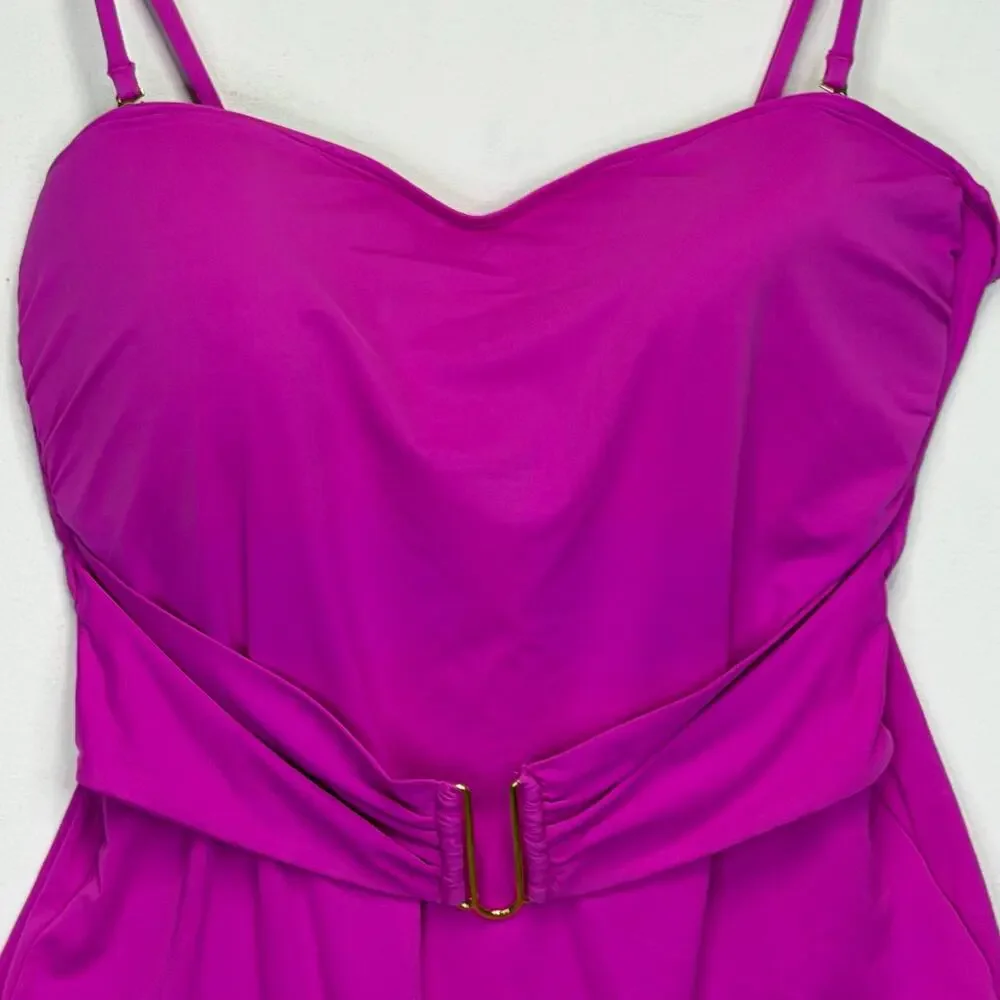 La Blanca Island Goddess Bandeau One Piece Swimsuit Orchid Pink Womens 16 Belted